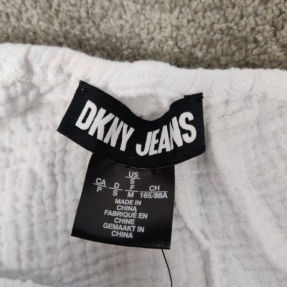 NEW Dkny Women's Crop Top Size S White Cotton Seersucker One Shoulder Boho Beach - Picture 3 of 7